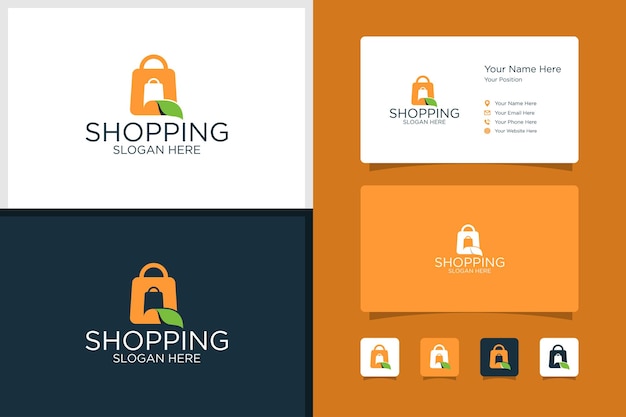 Shopping bag design logo and business card design template premium vector