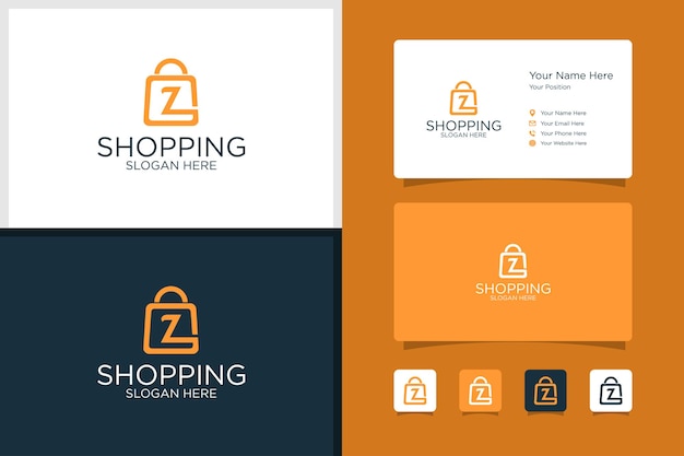 Shopping bag design logo initials Z and business card design template premium vector