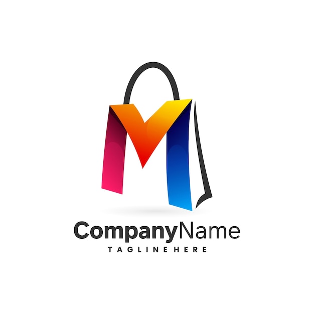 shopping bag logo in letter m concept