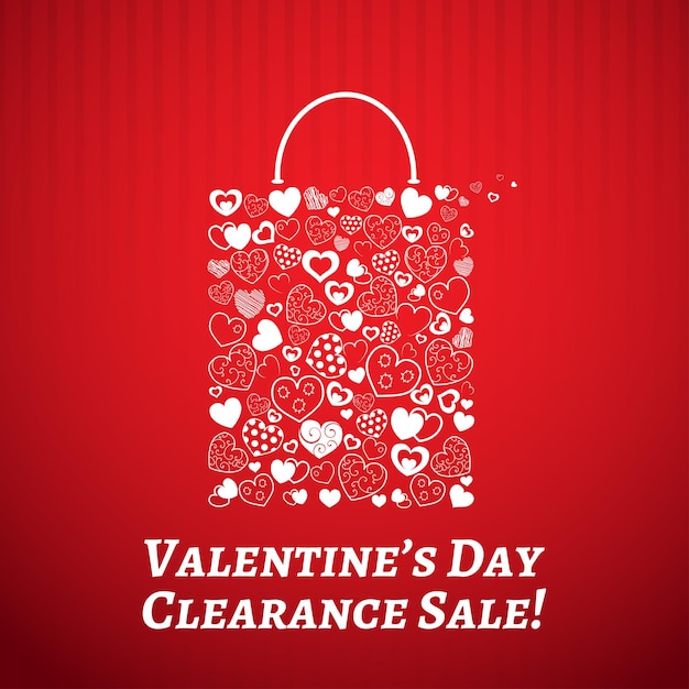 Shopping bag made of hearts on red striped background For Valentines day