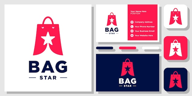 Shopping Bag Star Sale Store Shop Retail Top Fashion Market Logo Design with Business Card Template