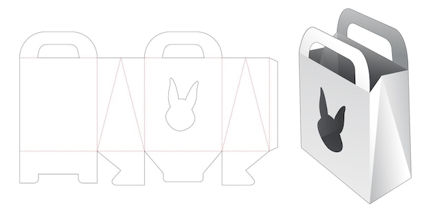 Shopping bag with rabbit shaped window die cut template