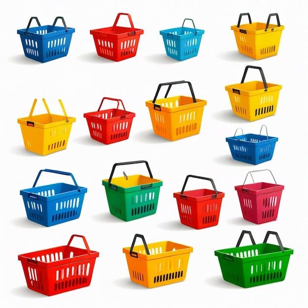 Vector shopping basket vector set white background isolated a high qua