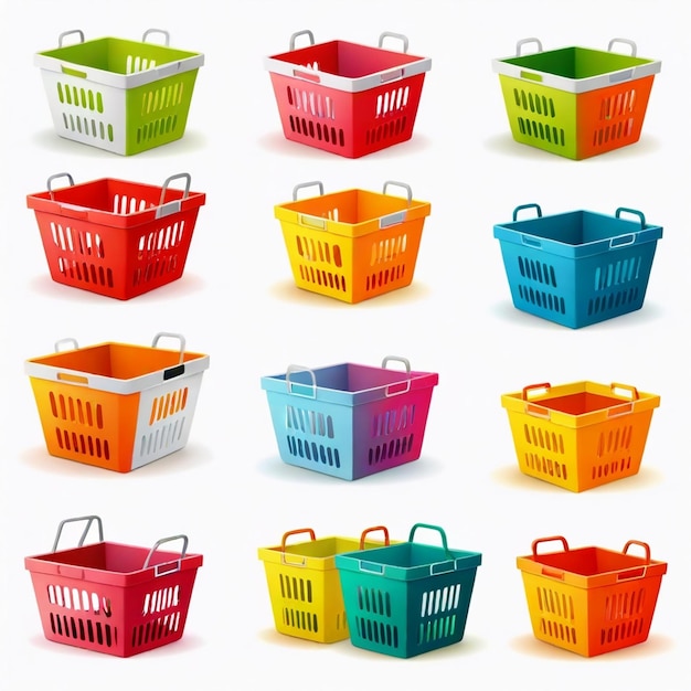 Vector shopping basket vector set white background isolated a high quality n