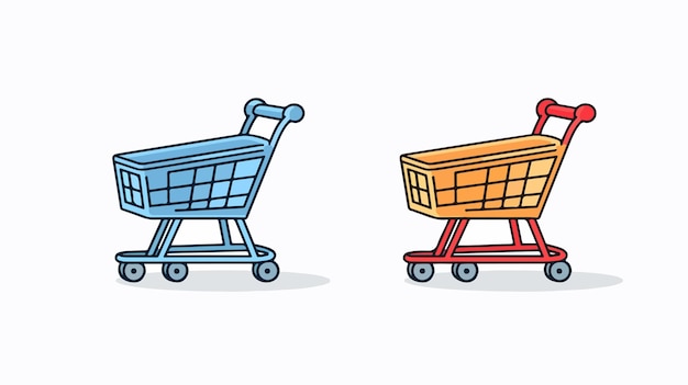 Shopping Cart Basket Line Icon Cartoon Vector Illustration