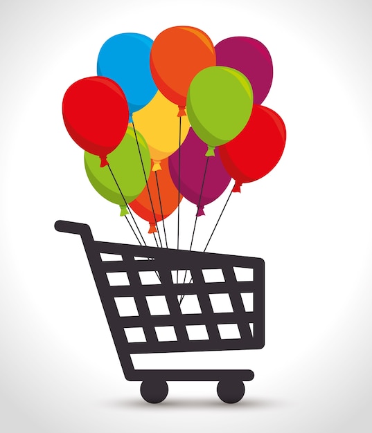 shopping cart colored balloons bunch