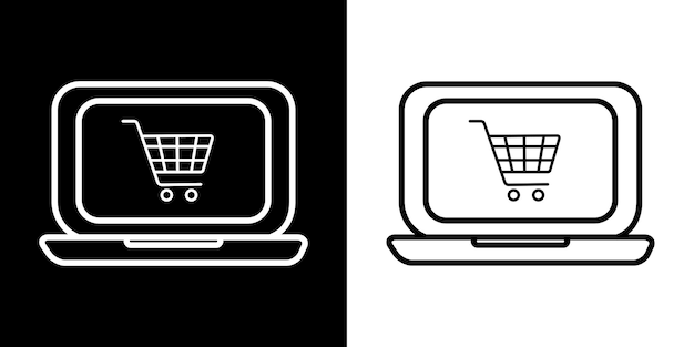 Shopping cart icons on laptop for apps and websites