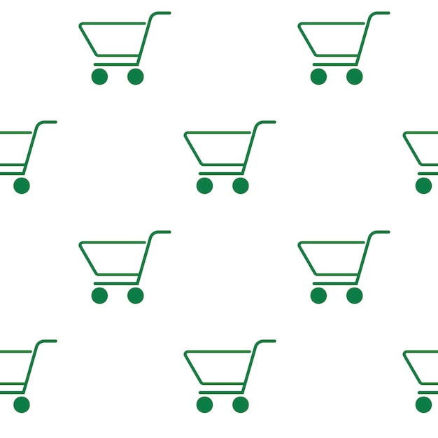 Shopping cart icons seamless pattern line green minimalist background