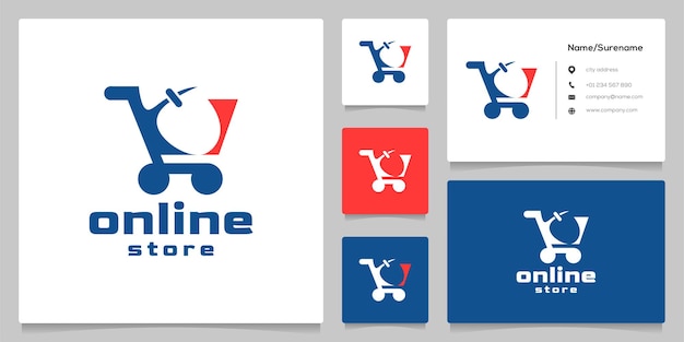 shopping cart and mouse negative space online store logo design illustration