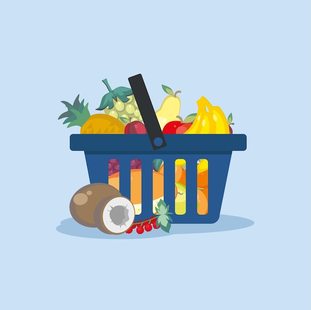 Shopping cart with fresh fruit from the shop Vector illustration