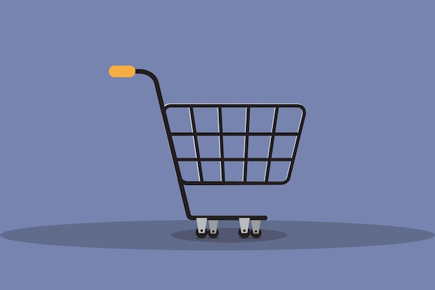 Vector a shopping cart with a handle is shown on a blue background