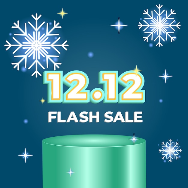 shopping day 12 12 sale banner template design. with snowflake, text effect and  green podium