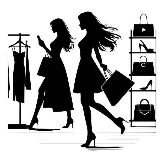 Shopping Girl Silhouette vector illustration