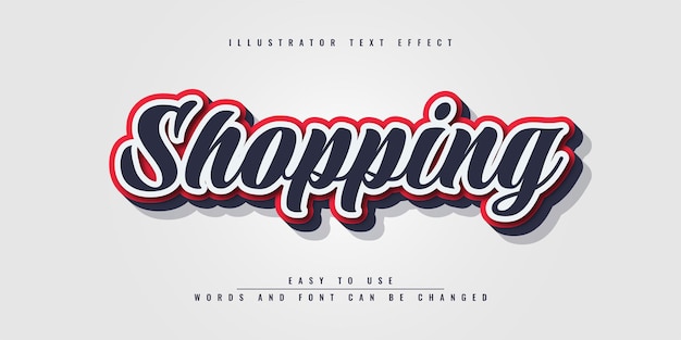 Shopping illustration editable 3d text effect template design