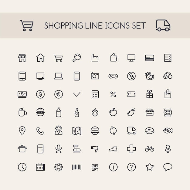 Shopping Line Icons Set Black