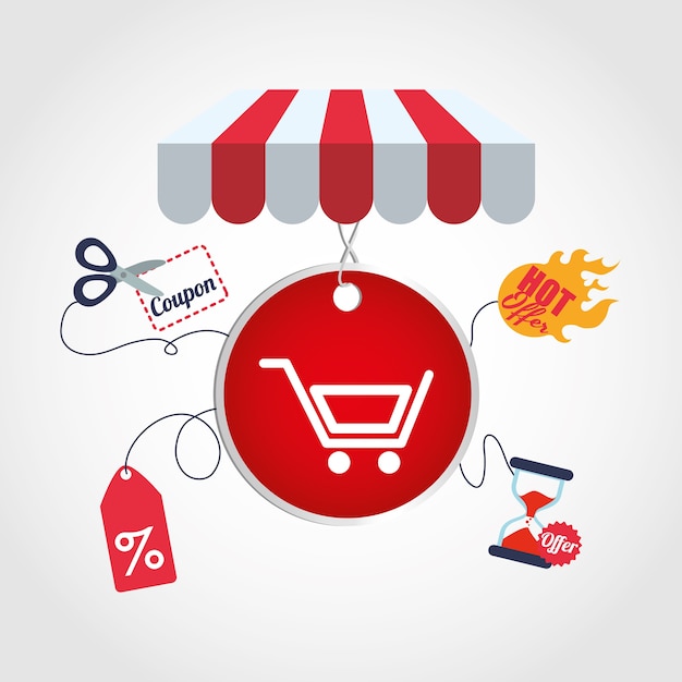 Shopping market shop store icon set