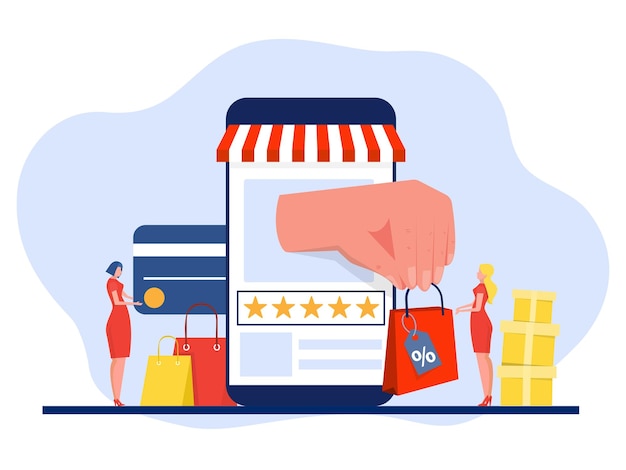 Shopping online,mobile app shopping and people buy gifts online payment, flat trend