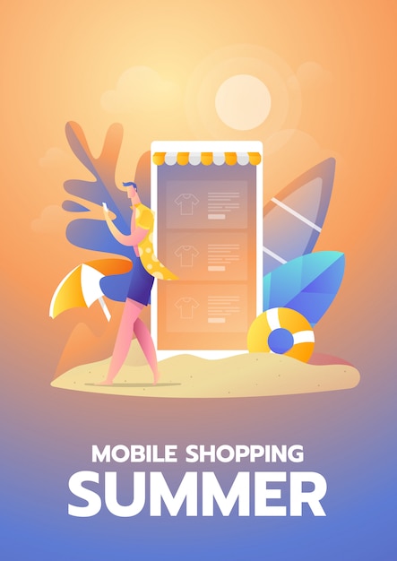 Shopping online summer illustration poster