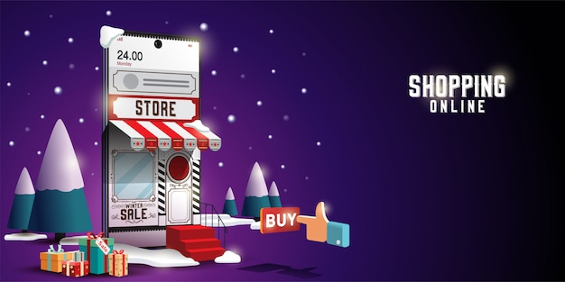 Shopping Online on Website or Mobile Application Vector Concept Marketing and Digital marketing. Merry Christmas