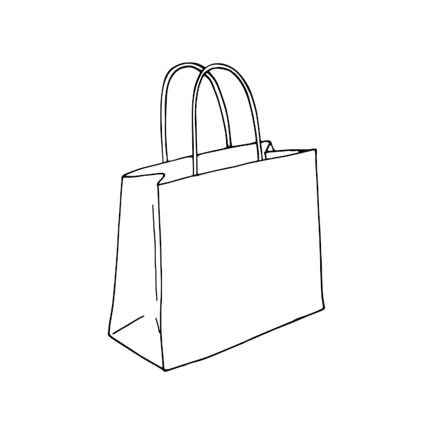 Shopping paper bag Delivery bag sketch on a white isolated background Paper Bag for Grocery