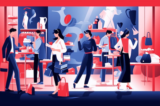 Vector shopping scene flat vector illustration