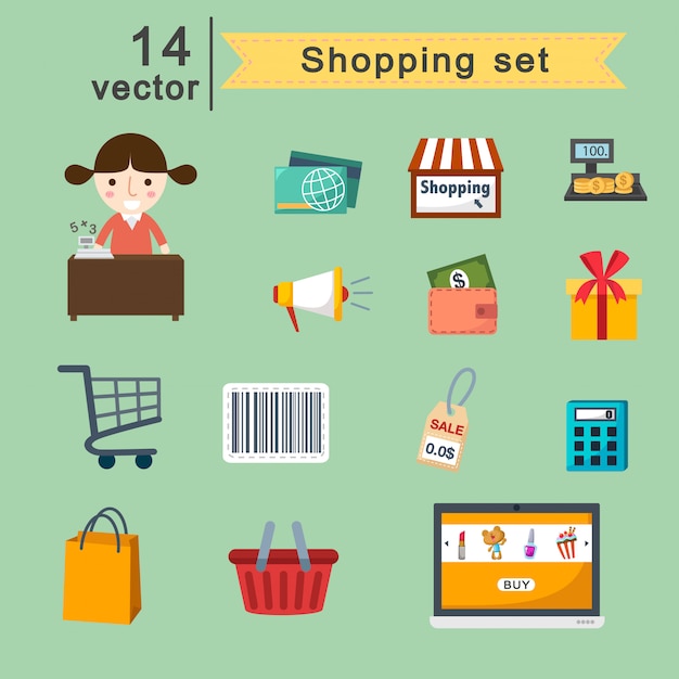 Shopping set vector