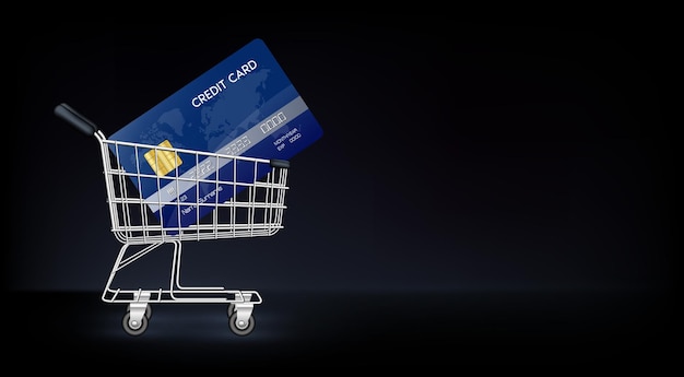 Shopping trolley cart with credit card Online shopping ecommerce and Pay by credit card quick