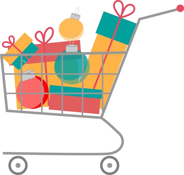 Shopping trolley with Christmas gifts holiday sale season