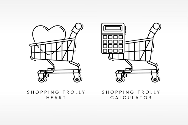 Vector shopping trolly icon design template combined with heart or love shape and calculator modern line