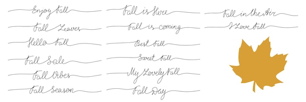 Short Autumn phrases lettering One line continuous Vector illustration