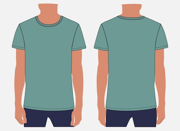 Short eleeve T shirt vector illustration Green Color mock up template for Mens and boys