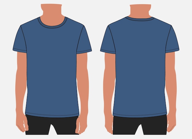 Vector short eleeve t shirt vector illustration navy blue color mock up template for mens and boys