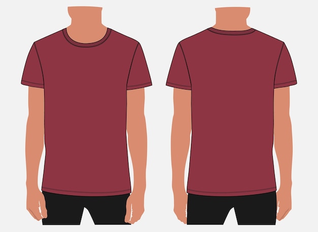 Short eleeve T shirt vector illustration Red Color mock up template for Mens and boys