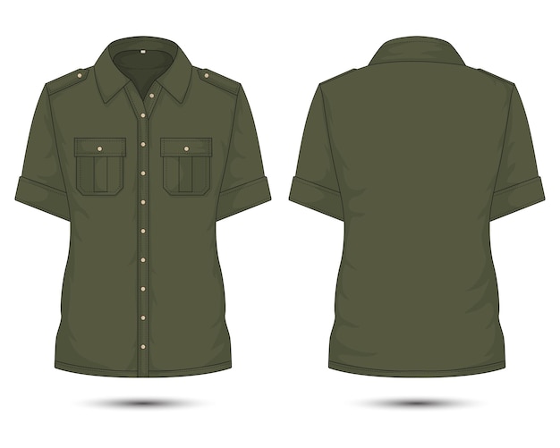 Short sleeve army shirt mockup front and back view