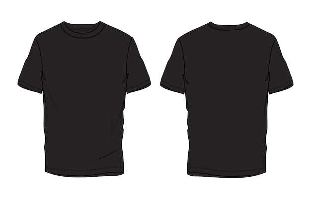 Vector short sleeve black color t shirt vector illustration template front and back views