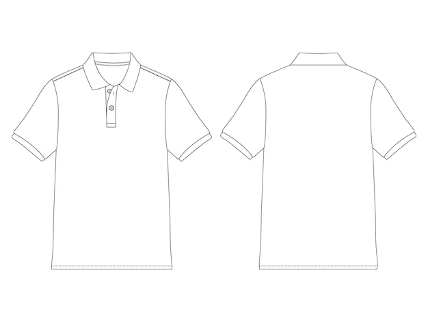 Short Sleeve polo shirt Technical drawing Fashion flat sketch front and back views vector illustrati