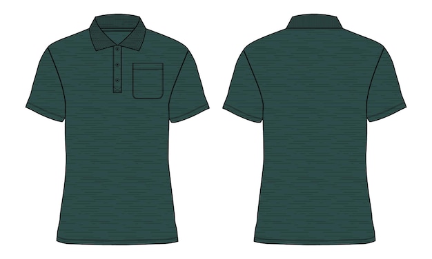 Short Sleeve polo shirt Technical Fashion flat sketch Vector illustration Green Color template