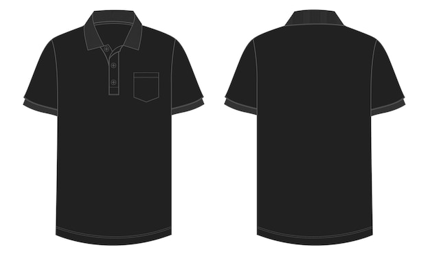 Short sleeve polo shirt vector illustration black color template front and back