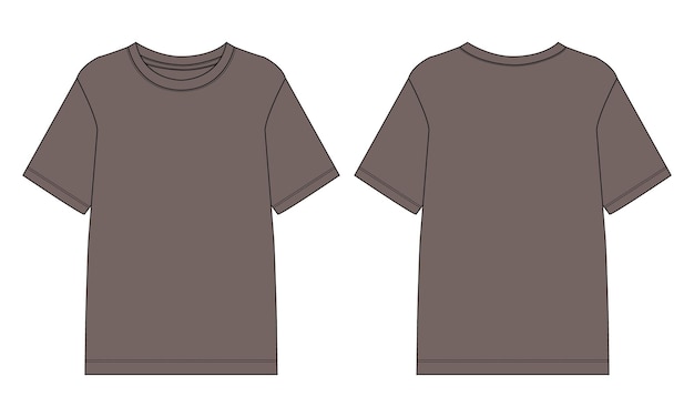 Short sleeve t shirt technical fashion flat sketch vector illustration khaki color template