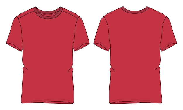 Short sleeve T shirt technical fashion flat sketch vector illustration red color template