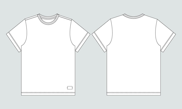 Short sleeve t shirt Technical Fashion flat sketch vector illustration template Front and back views