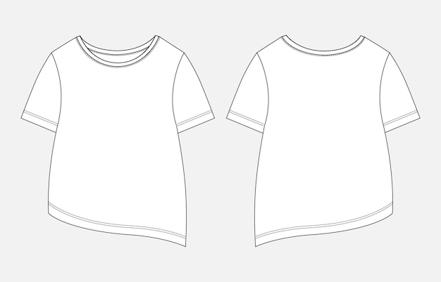 Short sleeve t shirt tops blouse for ladies technical drawing fashion flat sketch vector template