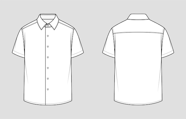 Short sleeved men's shirt. Relaxed Fit. Vector illustration. Flat technical drawing. Mockup template.