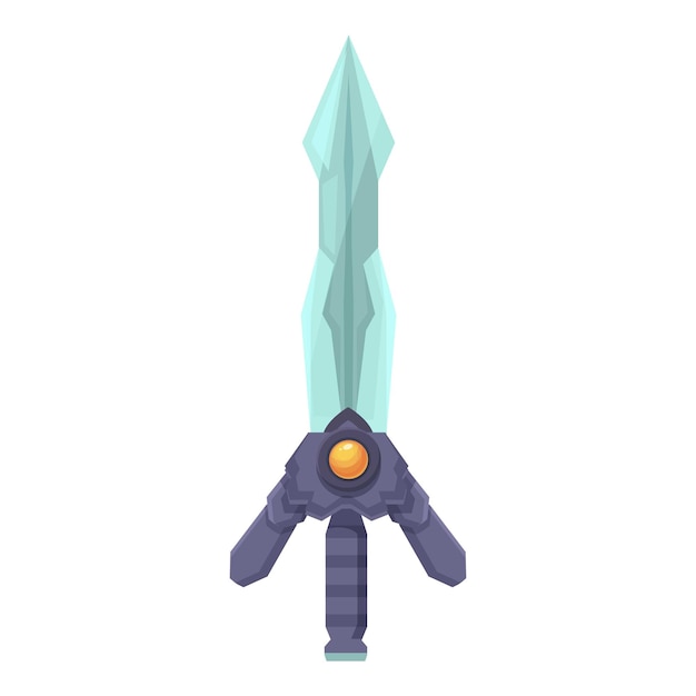 Vector short sword with a blue blade and a gem in the hilt standing upright