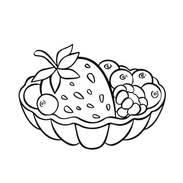 Shortbread basket with berries cake dessert handdrawn illustration