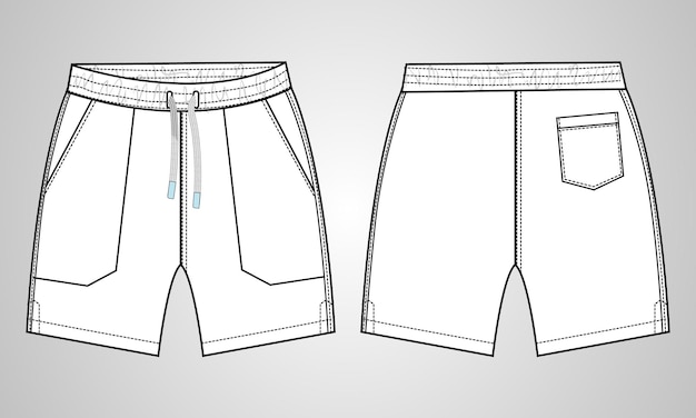 Shorts pant technical fashion flat sketch vector illustration template for Boys