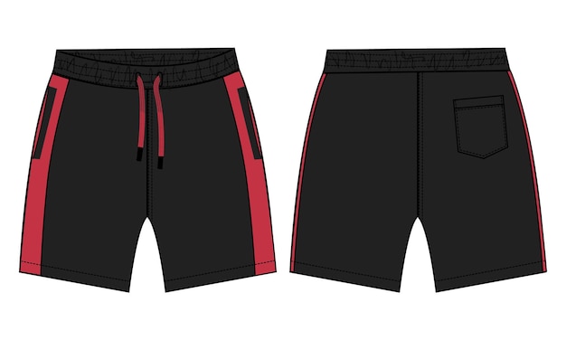 Shorts Pant vector illustration black Color template front and back views