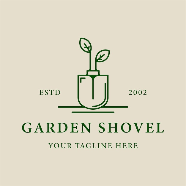 Shovel garden logo line art vector simple minimalist illustration template icon graphic design