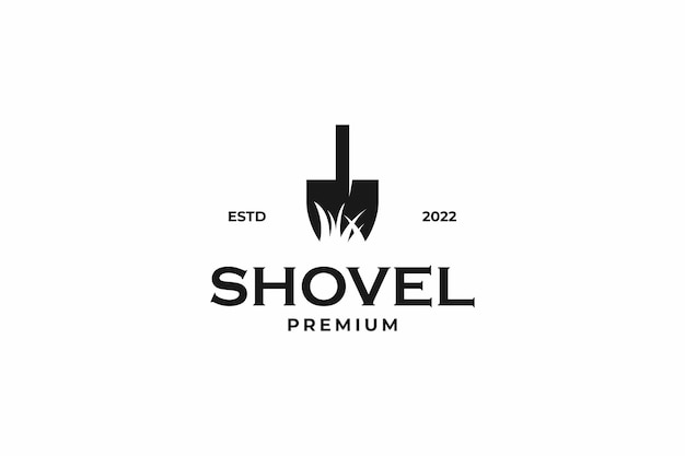 Shovel icon with grass logo design