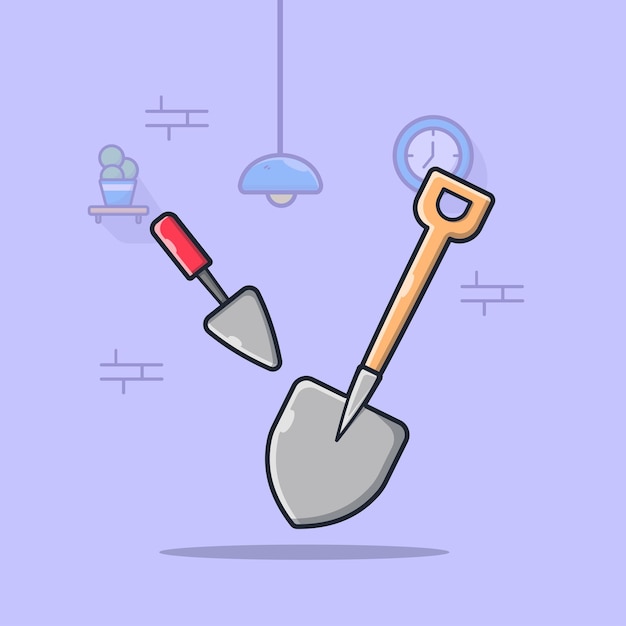 Shovel illustration for construction work cartoon icon symbol